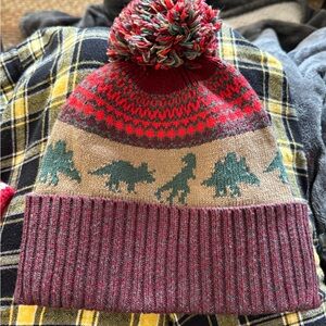 Men's Dinosaur Knit Beanie with Pom-Pom - Red and Green